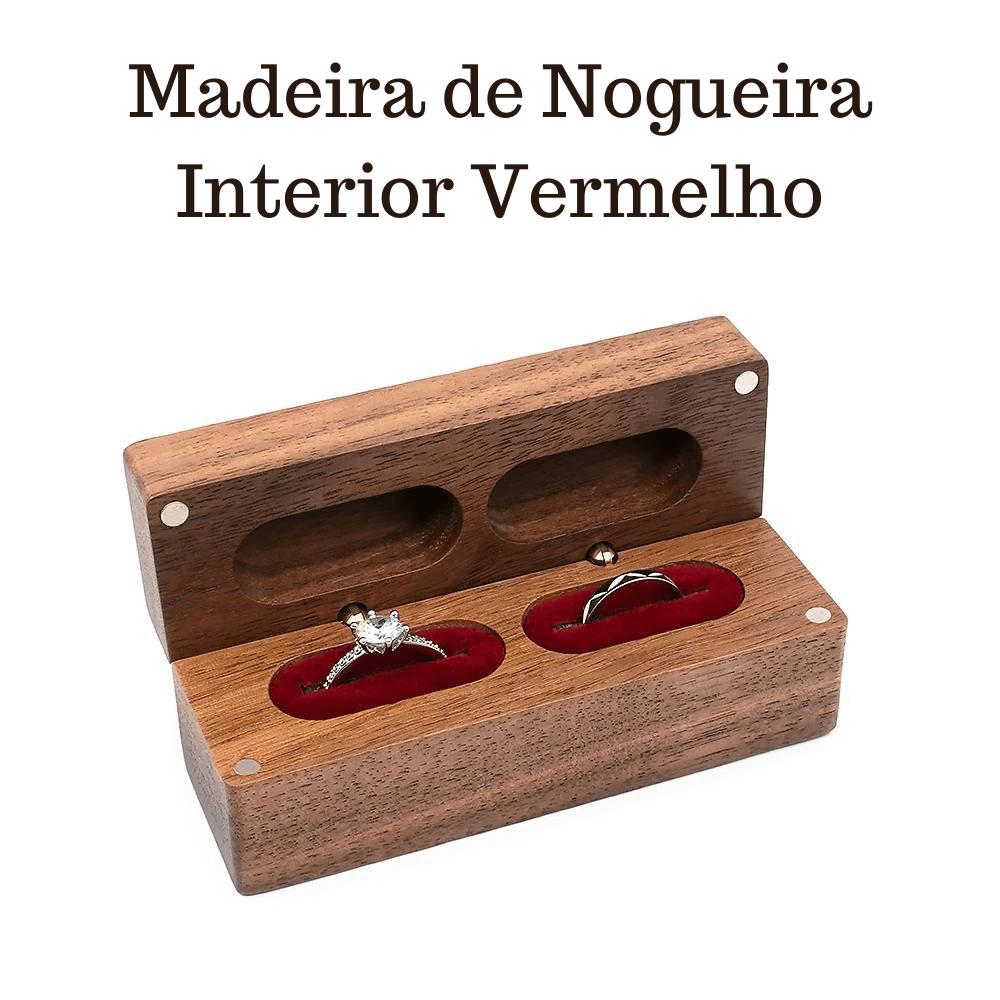 Caixa de Alianças em Madeira de Nogueira RL Cor: Interior Vermelho Gravação: Após a compra enviaremos um e-mail solicitando os nomes