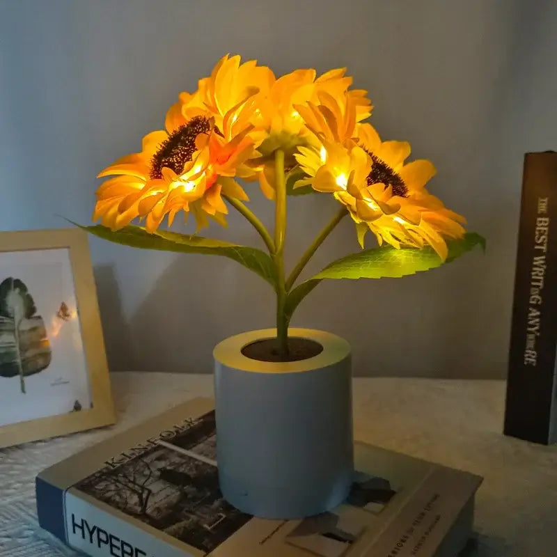 Luminária Girassol Eterno com LED Estilo: 3 Flores
