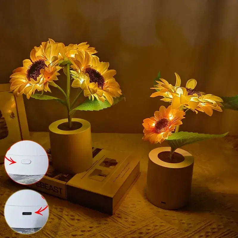 Luminária Girassol Eterno com LED Estilo: 3 Flores